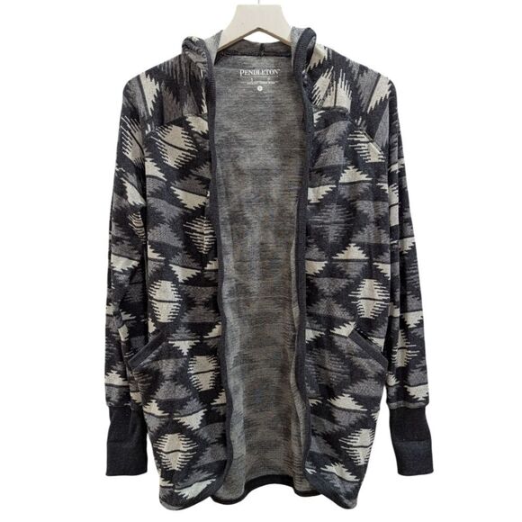 Pendleton Everywear Aztec Gray Hooded Duster Cardigan Sweater Womens S NWT - Picture 1 of 5